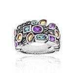 Multi-stone Wide Marcasite Ring Light Gemstones Multi-stone Wide Marcasite Ring Light Gemstones